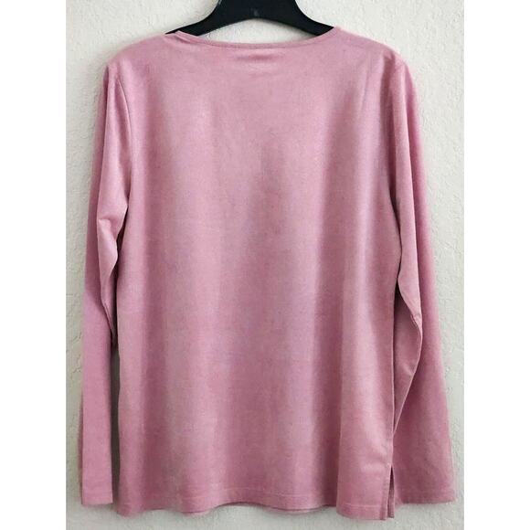 TOP/BLOUSE-JOAN RIVERS-Buff Pink-Suede Look-Soft-Long Sleeves-Size SMALL - Picture 2 of 11